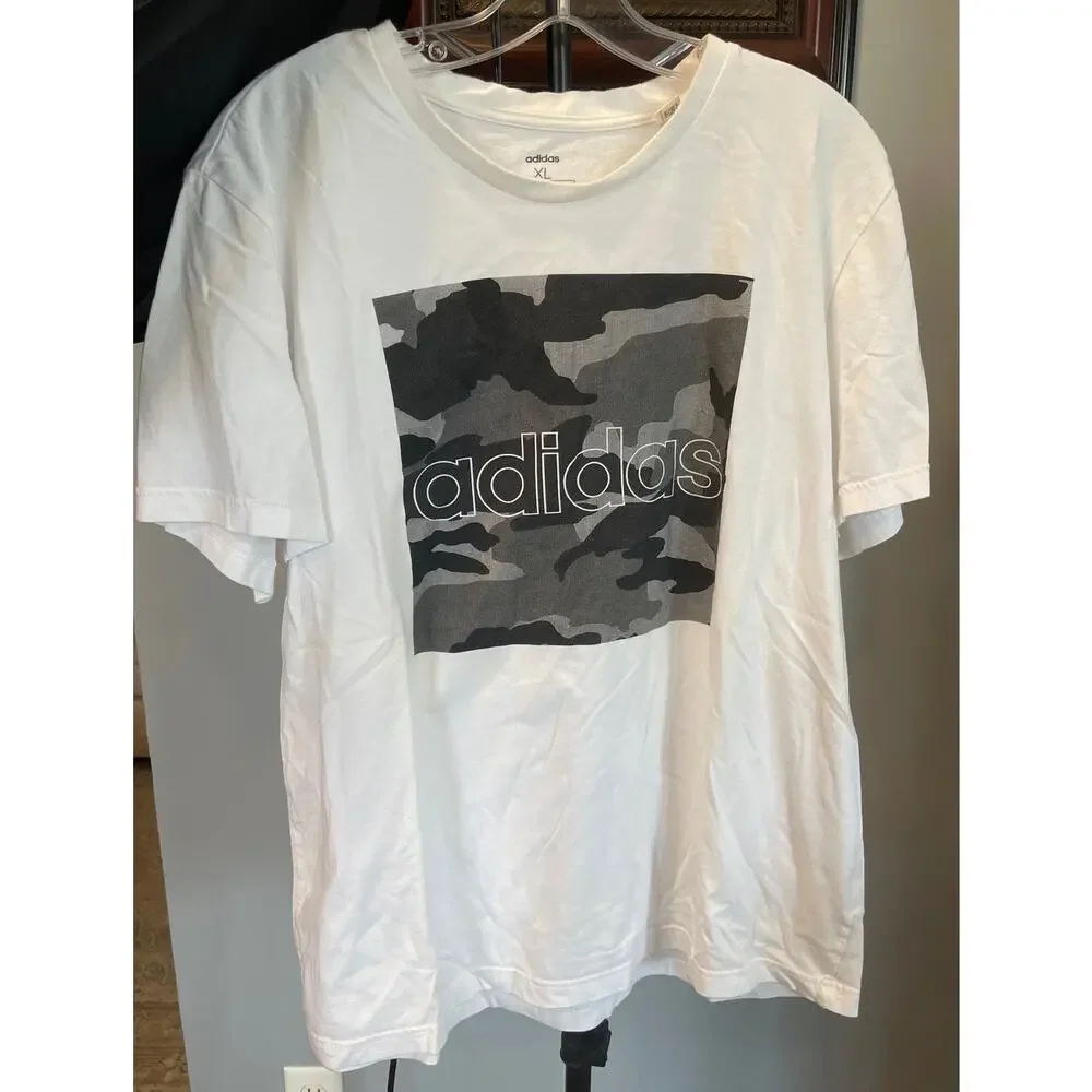 Adidas Camouflage Box Sport Inspired T-Shirt White/Grey Camo Men's XL BNWT